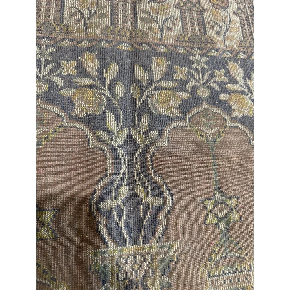 Vintage 70s Wall Hanging Tapestry Floral Vibrant Mid Century Cottage Copper Blue